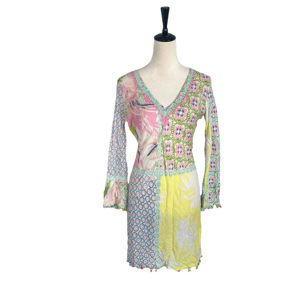 Z&L Women's V-Neck Floral Boho 100% Cotton Mini Dress Beach Coverup Medium